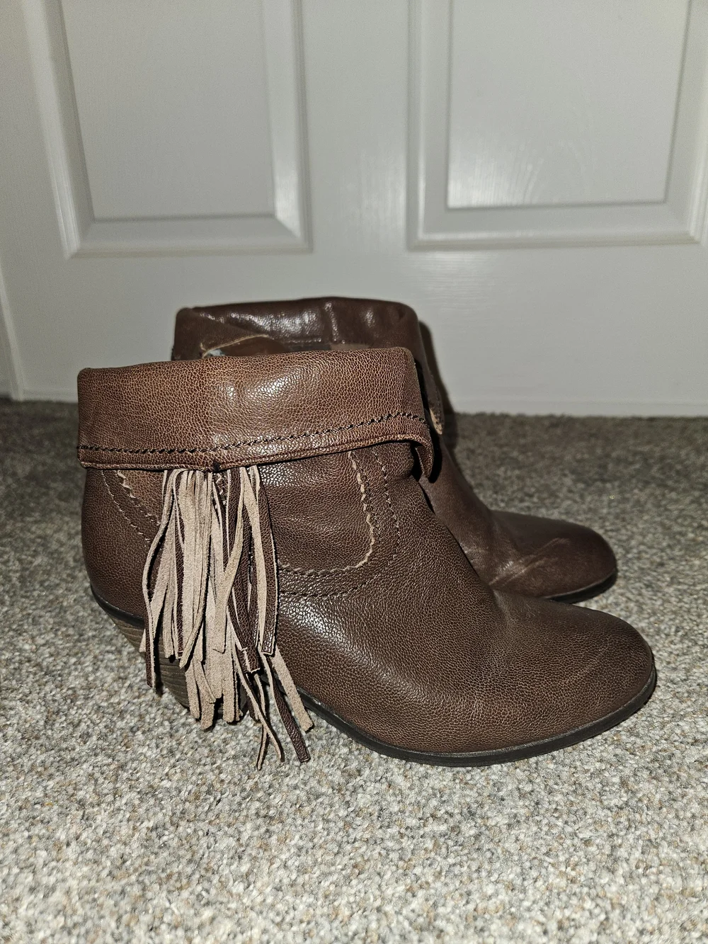Sam Edelman Brown Fringe Fold-Over Ankle Booties